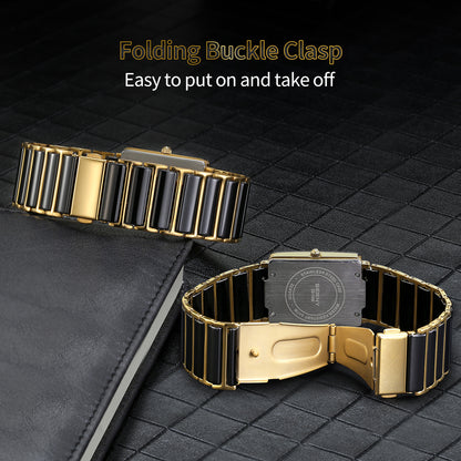 Fashion Luxury Rectangle Wristwatch For Men And Women Ceramic Quartz Watch Waterproof Black Gold Co 5