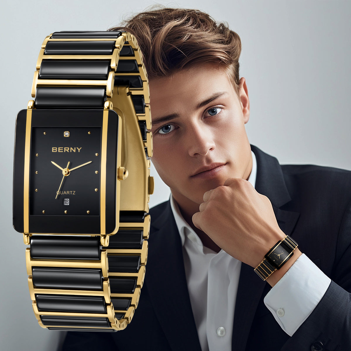 Fashion Luxury Rectangle Wristwatch For Men And Women Ceramic Quartz Watch Waterproof Black Gold Co 6