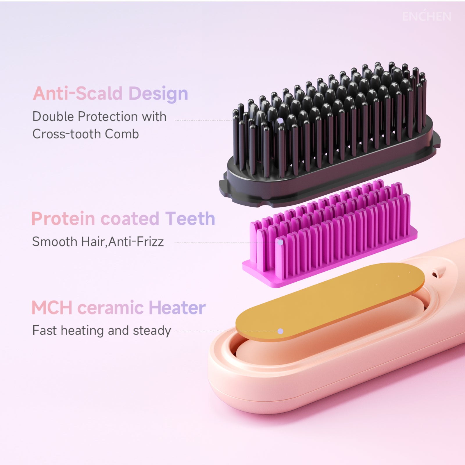 2in1 Straightener Brush Professional Electric Hair Stuff 200 Million Ions Styling Comb Flat Iron To 2
