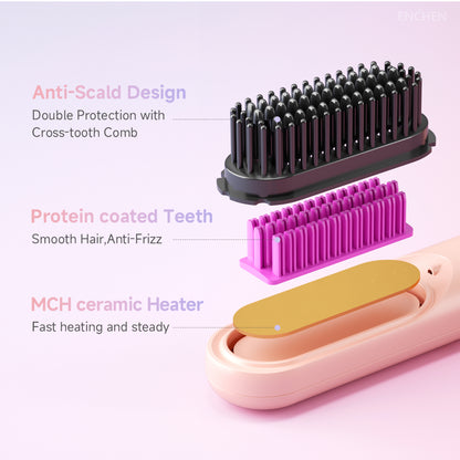 2in1 Straightener Brush Professional Electric Hair Stuff 200 Million Ions Styling Comb Flat Iron To 2