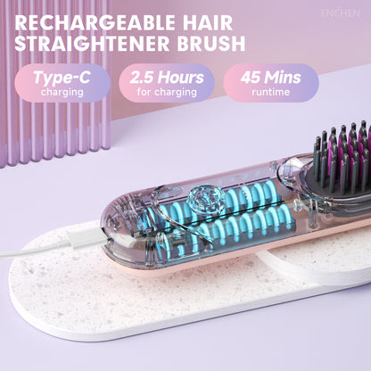 2in1 Straightener Brush Professional Electric Hair Stuff 200 Million Ions Styling Comb Flat Iron To 4