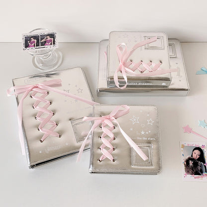 A5 A7 Silver PU Leather Photocard Binder Album, Pink Bowtie Decor for Instax Mini, Photos, Cards & Scrapbooking