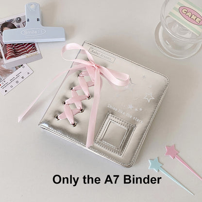 A5 A7 Silver PU Leather Photocard Binder Album, Pink Bowtie Decor for Instax Mini, Photos, Cards & Scrapbooking
