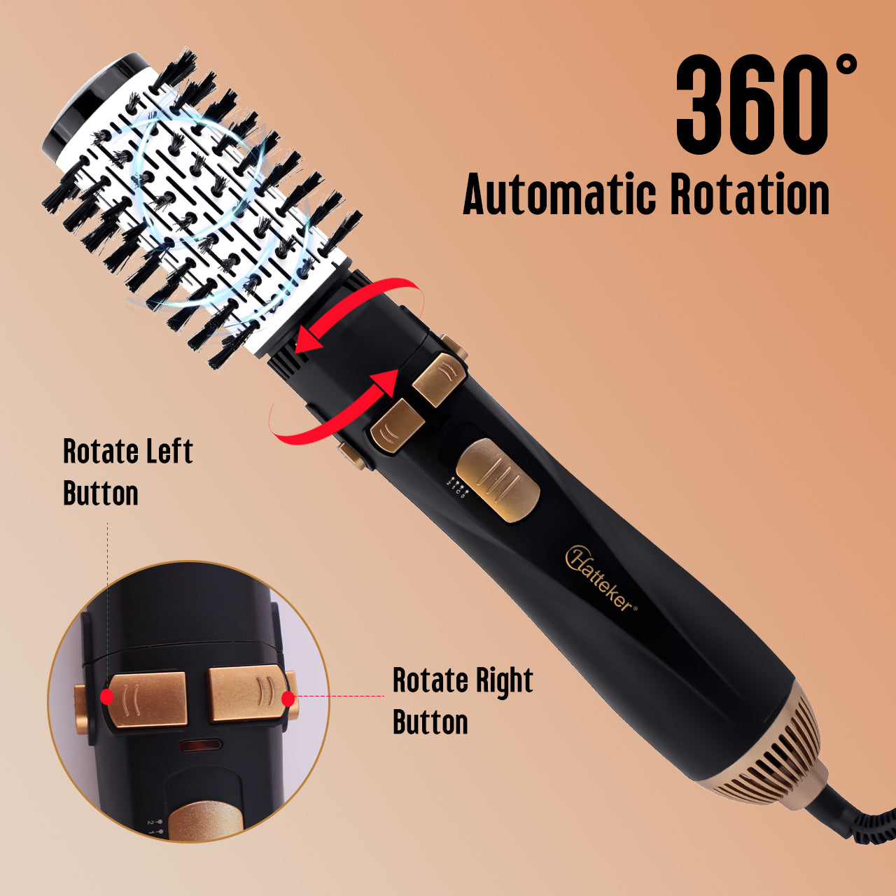 Hatteker Hot Air Brush for Women, EU 4-Head Hair Dryer, Electric Straightener Curler Roller Comb Strong Wind Blower