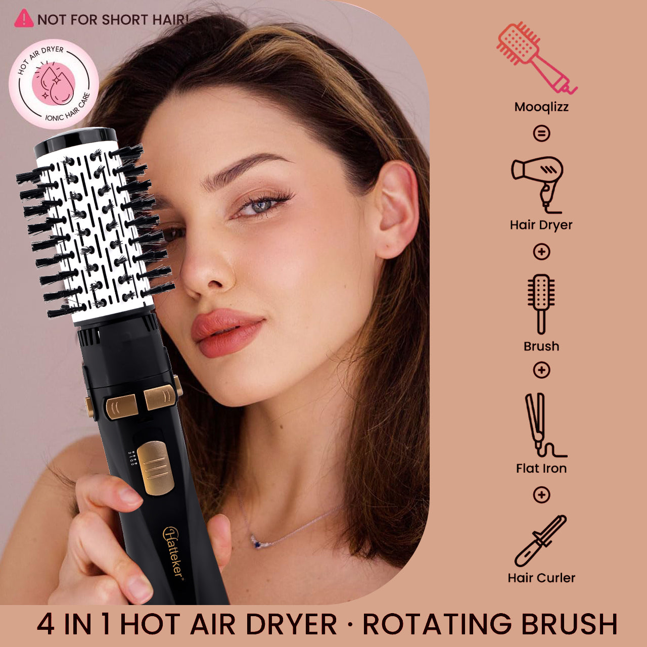 Hatteker Hot Air Brush for Women, EU 4-Head Hair Dryer, Electric Straightener Curler Roller Comb Strong Wind Blower