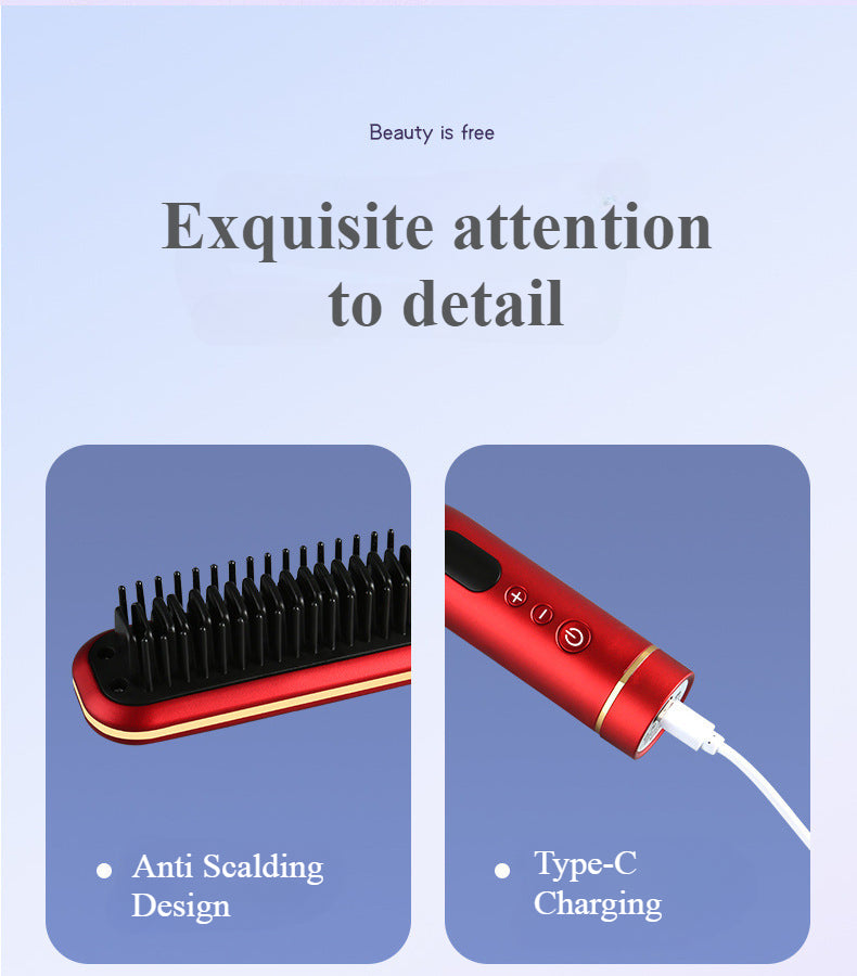 Wireless Hair Styler Negative Ion Comb, Hair Straightener & Curling Comb, LED Screen, Rechargeable Hot Comb Voluminous