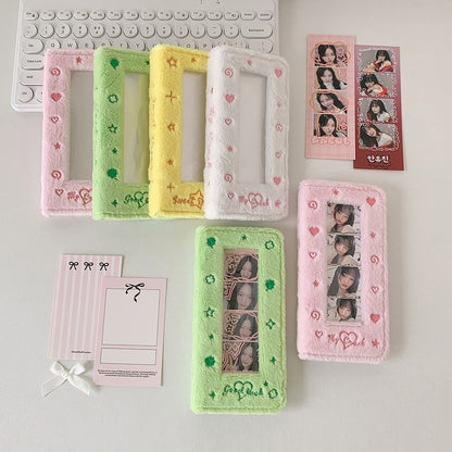 Cute Plush Mini Photocard Holder, 4 Grid Transparent PVC Card Holder for 20 Pages & 40 Photos, Star Photo Album Storage