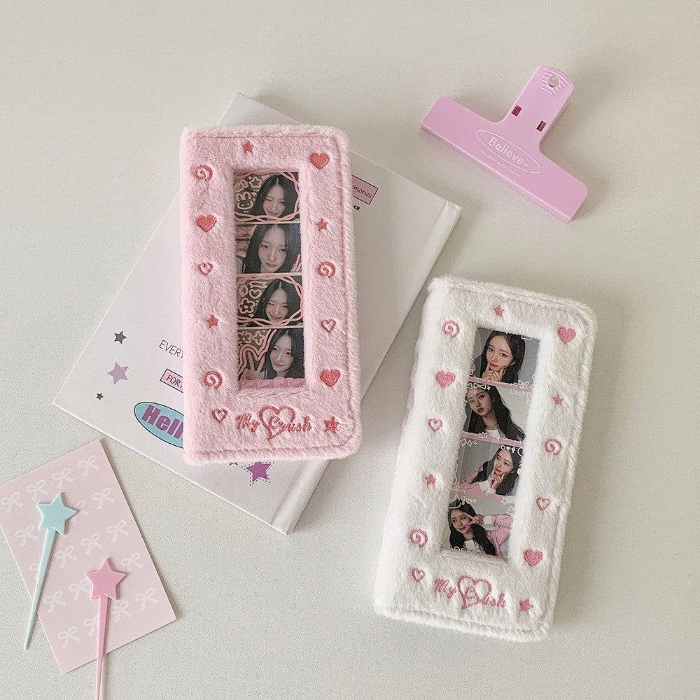 Cute Plush Mini Photocard Holder, 4 Grid Transparent PVC Card Holder for 20 Pages & 40 Photos, Star Photo Album Storage