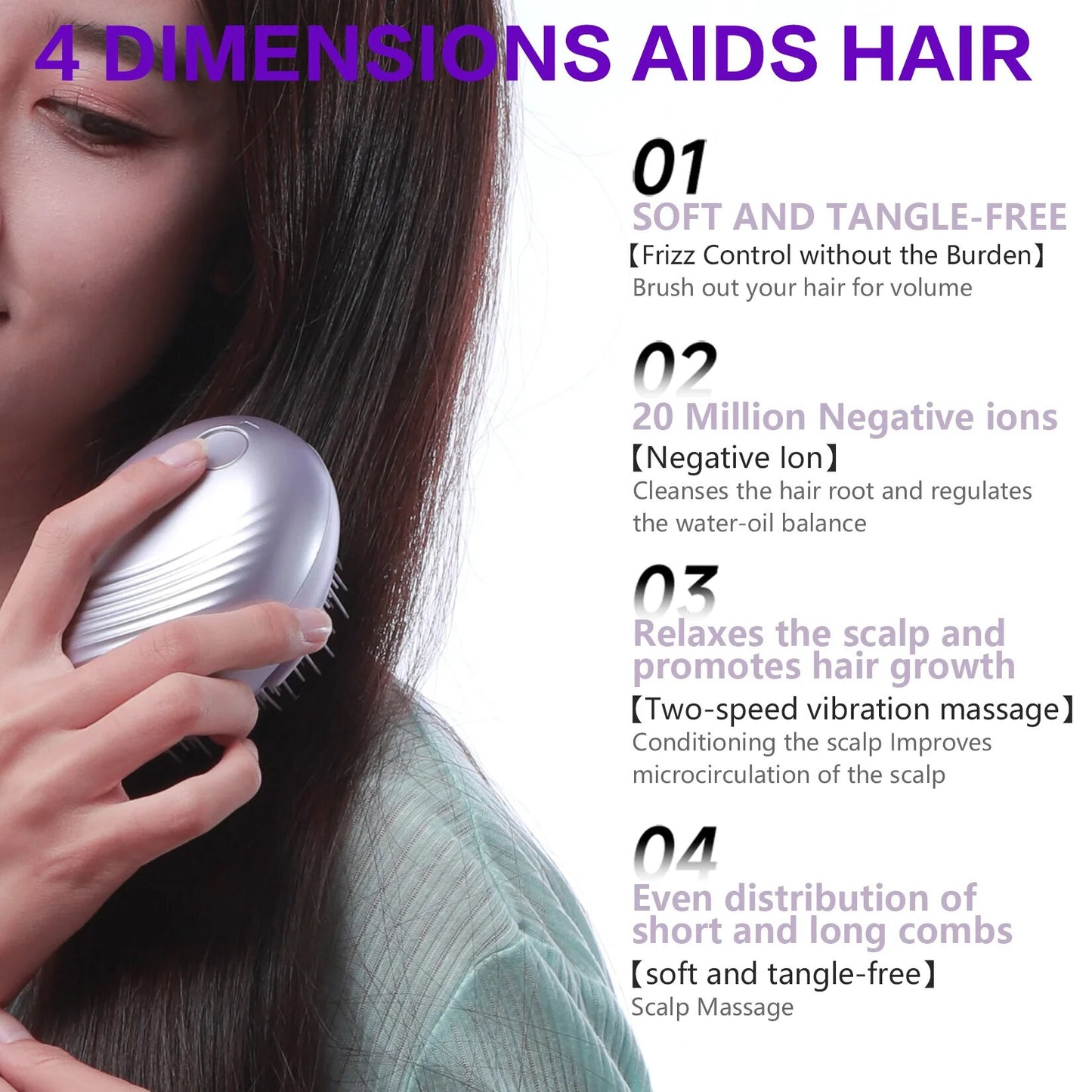 Hair Massage Comb with Electric Negative Ion, Two Vibration Modes, Smooth Frizz-Free, Fluffy Hair Brush