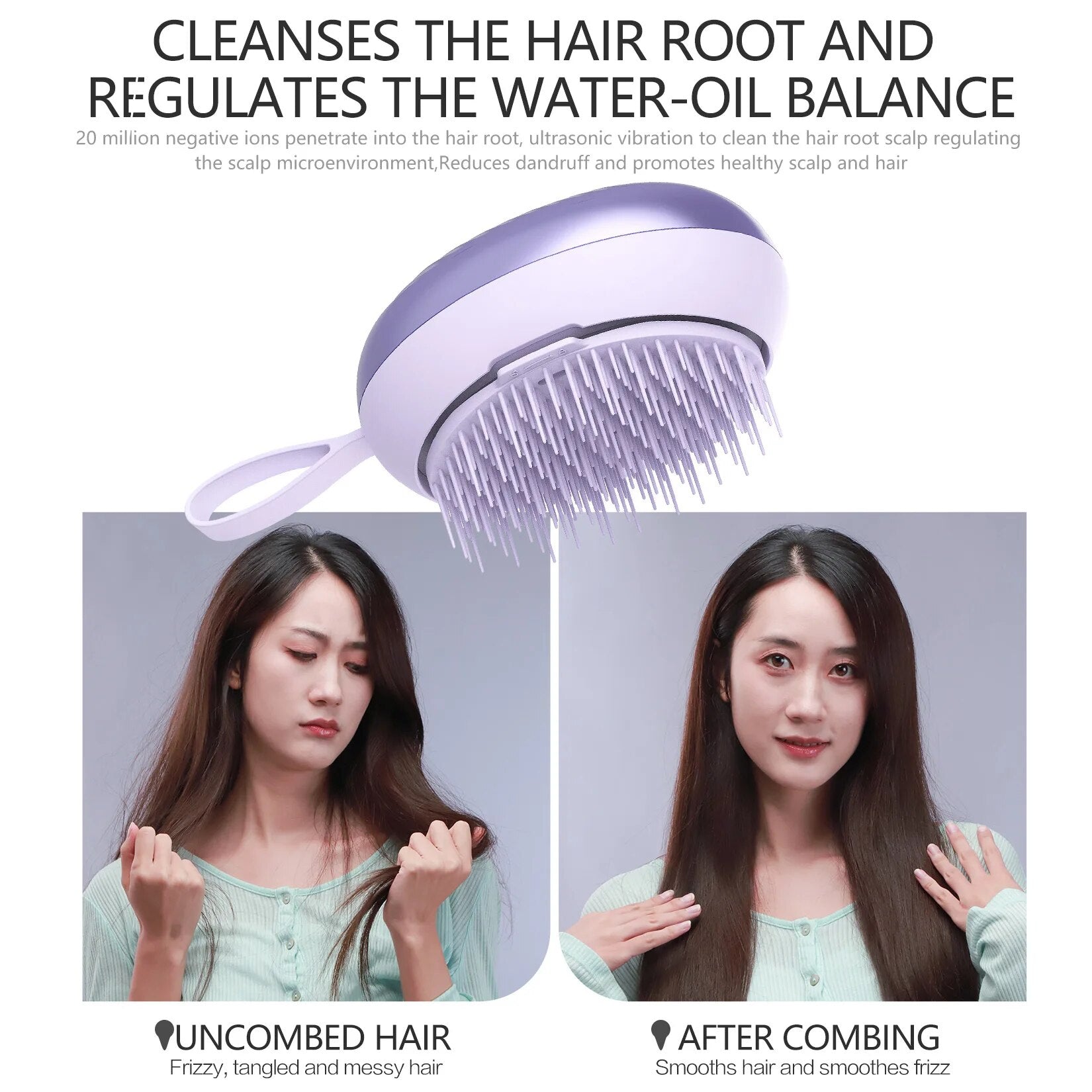 Hair Massage Comb with Electric Negative Ion, Two Vibration Modes, Smooth Frizz-Free, Fluffy Hair Brush
