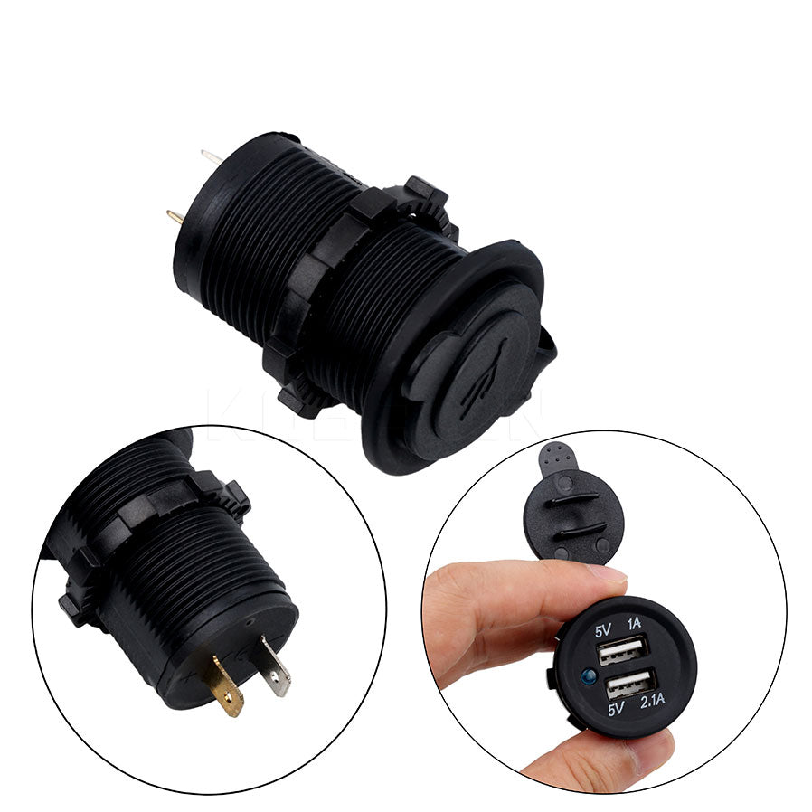 12V Dual USB Car Charger Socket by kebidumei, Universal Splitter, Auto Power Adapter, Cigarette Lighter Outlet Black