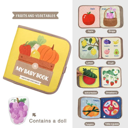 Baby Montessori Busy Book, Early Education Cloth Books with Animal Puzzle Toy, Sensory Fabric Book & Repeated Paste