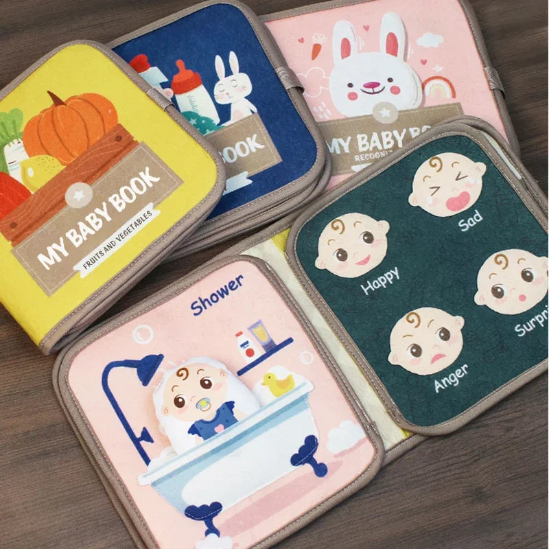 Baby Montessori Busy Book, Early Education Cloth Books with Animal Puzzle Toy, Sensory Fabric Book & Repeated Paste
