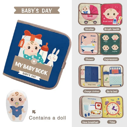 Baby Montessori Busy Book, Early Education Cloth Books with Animal Puzzle Toy, Sensory Fabric Book & Repeated Paste