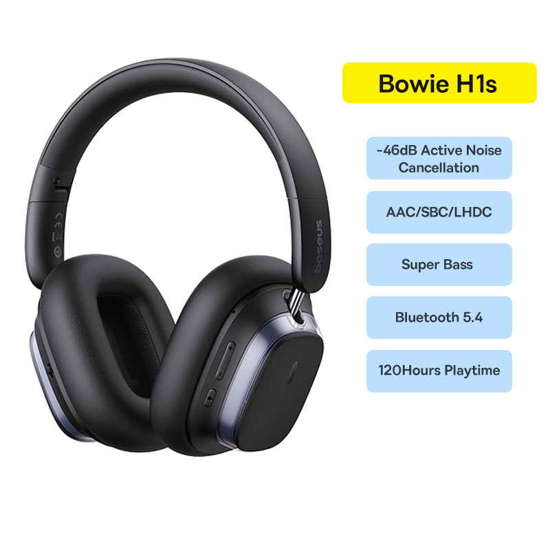 Baseus Bowie H1s Bluetooth 54 Wireless Headphones HiRes Over Ear Headset 46dB ANC Spatial Audio 120 6