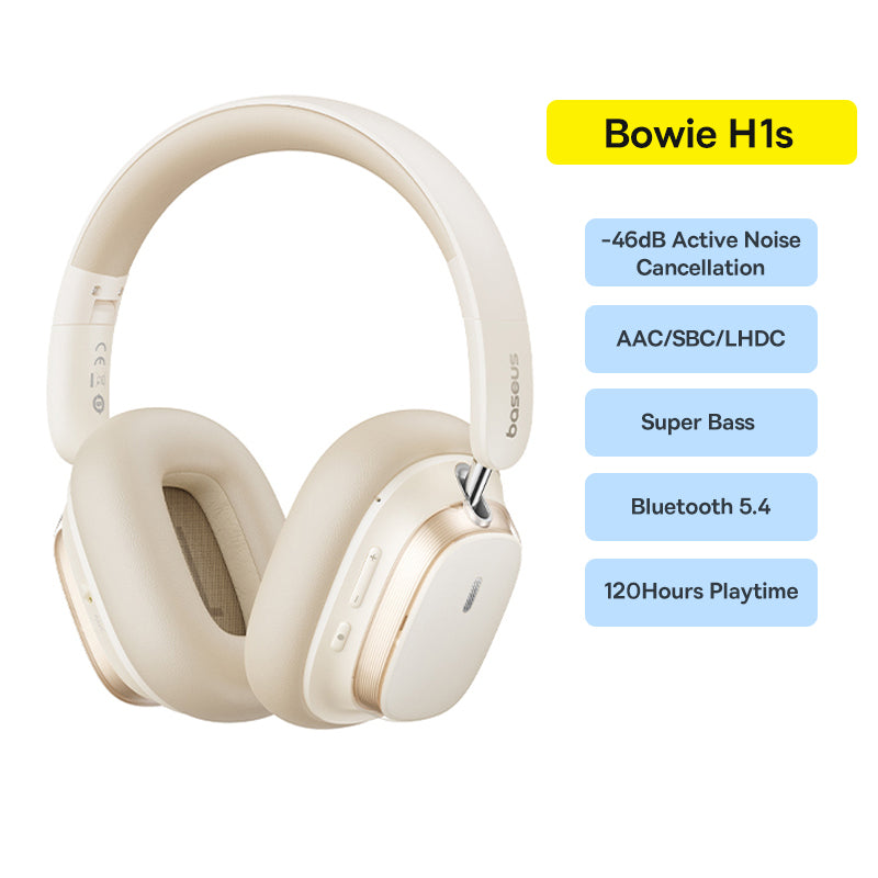 Baseus Bowie H1s Bluetooth 54 Wireless Headphones HiRes Over Ear Headset 46dB ANC Spatial Audio 120 7