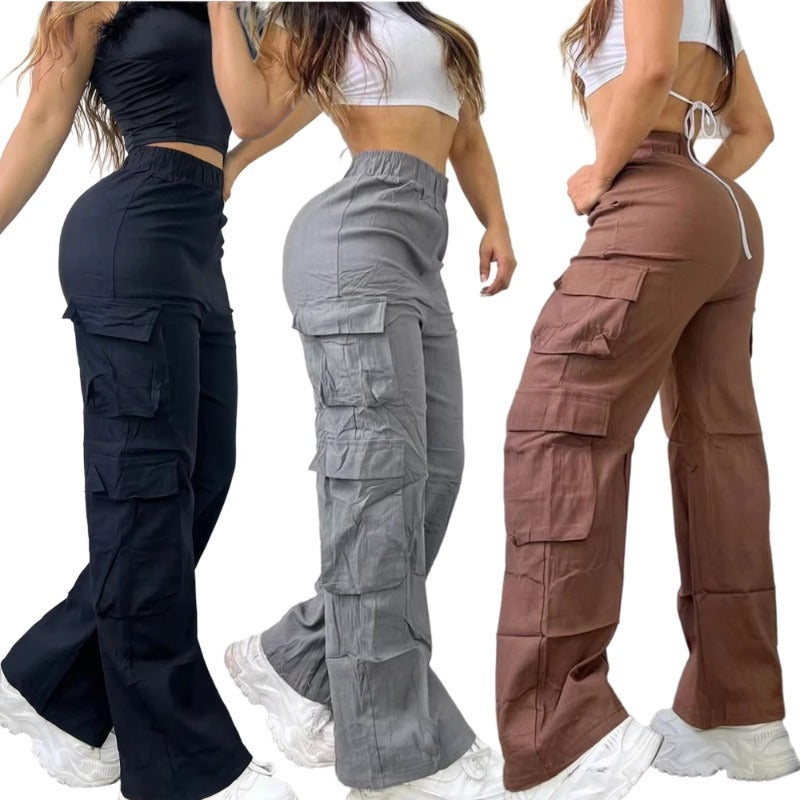 Women's Straight Cargo Pants High Waist Baggy Trousers Y2K Streetwear Vintage Wide Leg Casual Pants with Pockets
