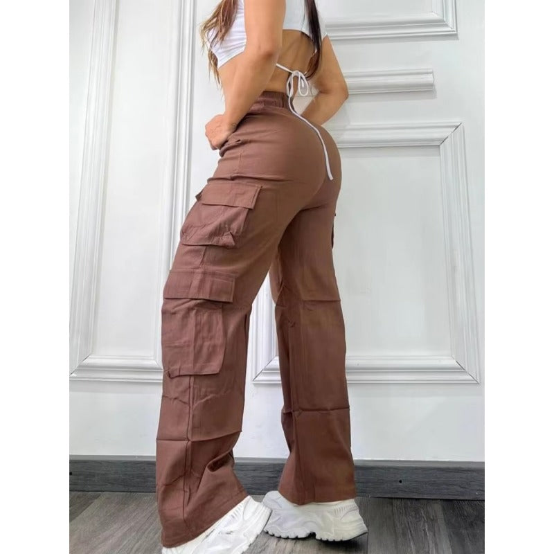 Women's Straight Cargo Pants High Waist Baggy Trousers Y2K Streetwear Vintage Wide Leg Casual Pants with Pockets