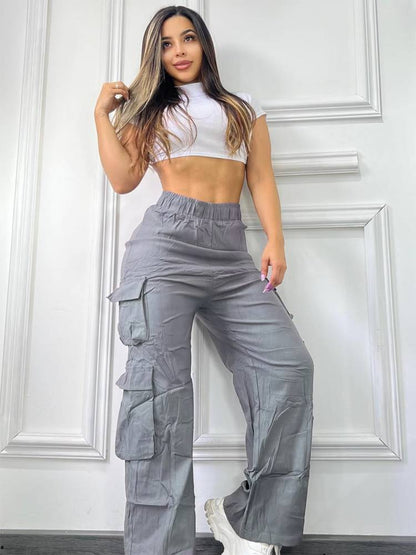 Women's Straight Cargo Pants High Waist Baggy Trousers Y2K Streetwear Vintage Wide Leg Casual Pants with Pockets