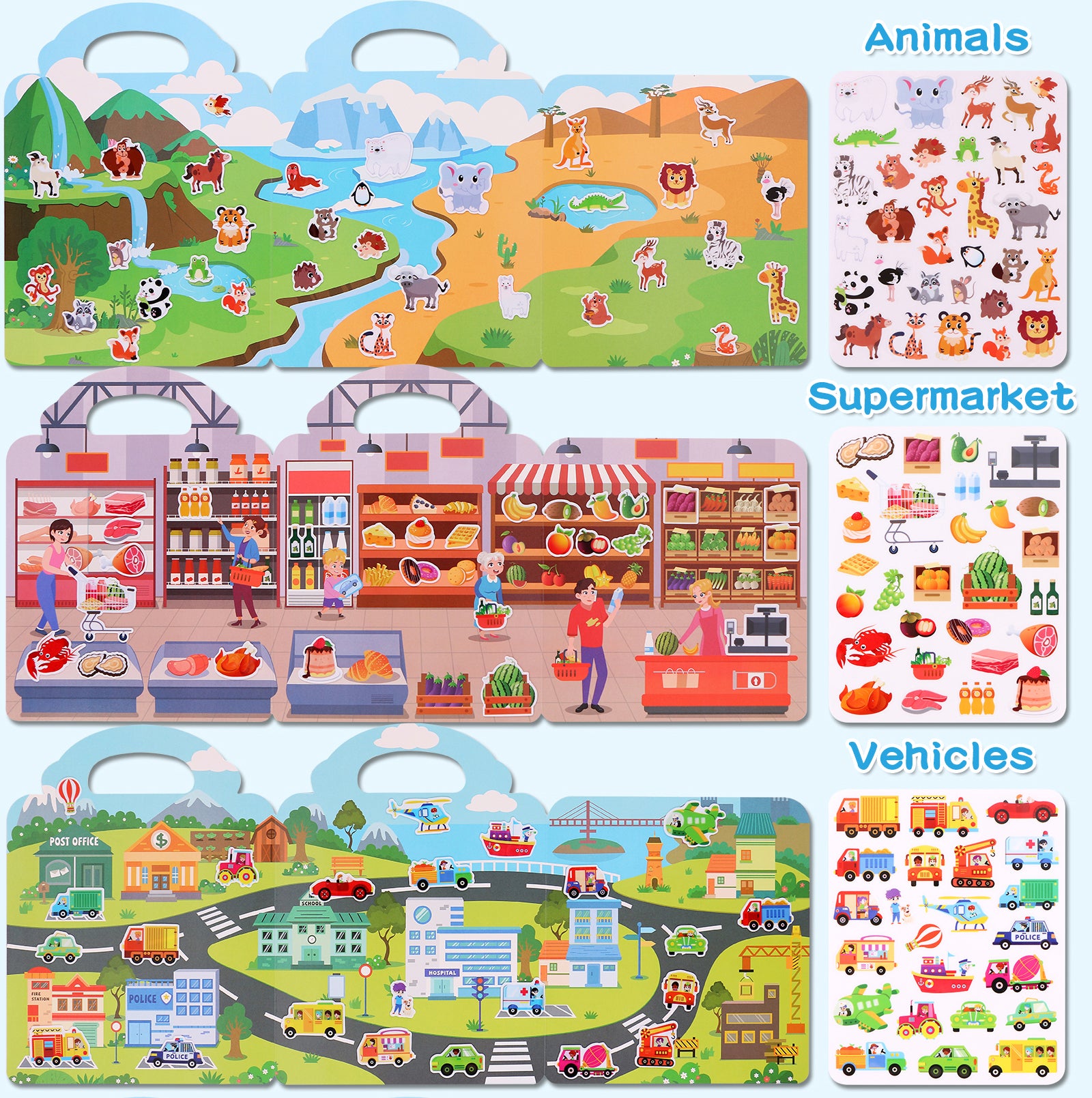 Kids Reusable DIY Sticker Books, Multi-Scene Jelly Sticker Set, Montessori Learning Toy & Creative Gift for Children