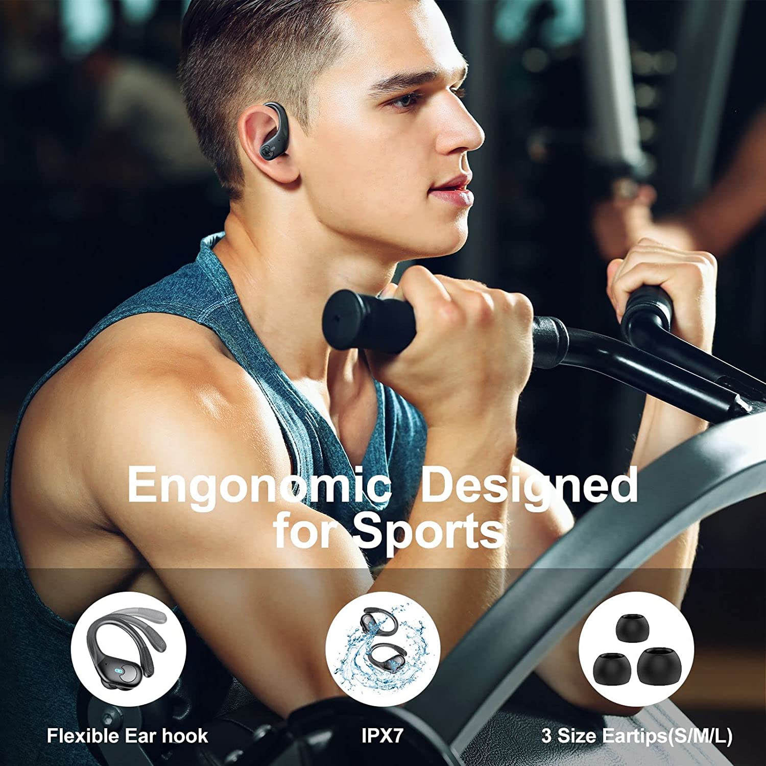 Bluetooth TWS Sports Earphones, True Wireless Headphones with LED Display, Waterproof Noise Reduction Earbuds