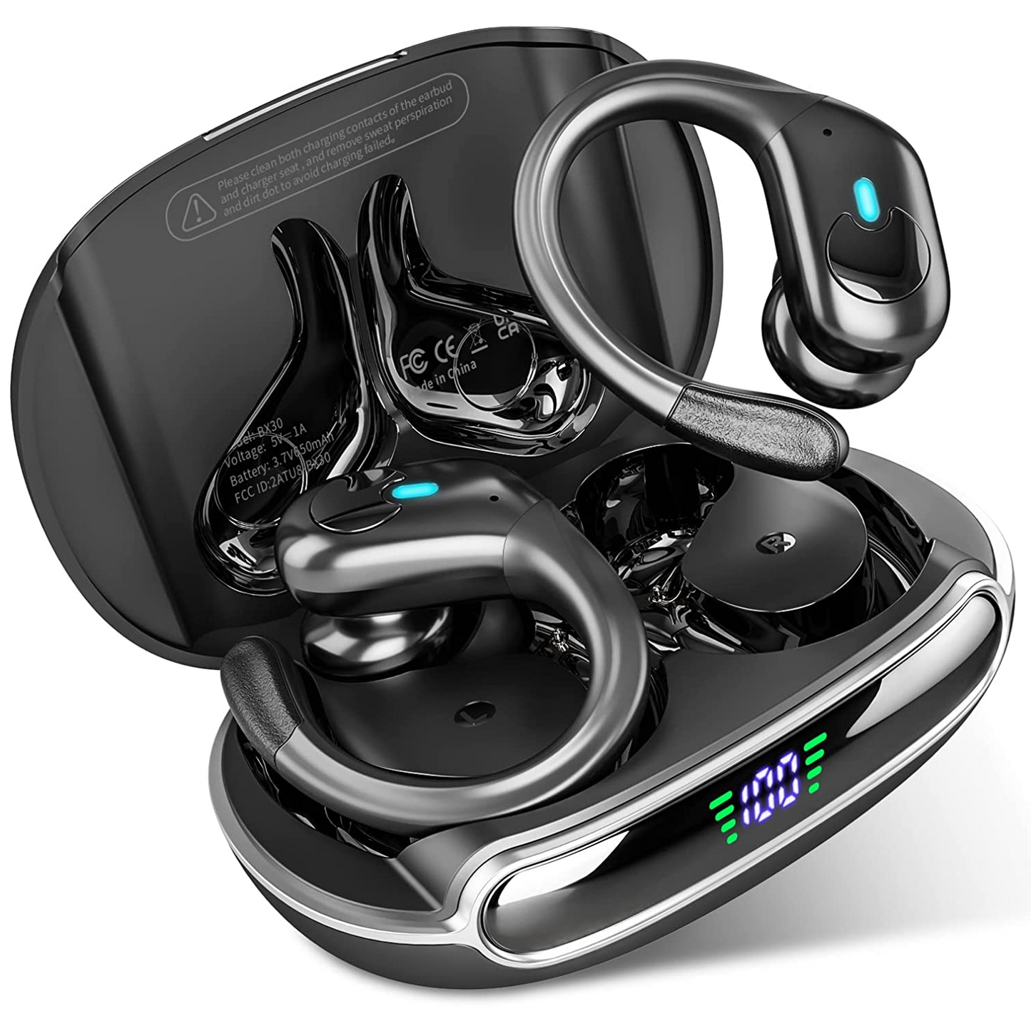 Bluetooth TWS Sports Earphones, True Wireless Headphones with LED Display, Waterproof Noise Reduction Earbuds