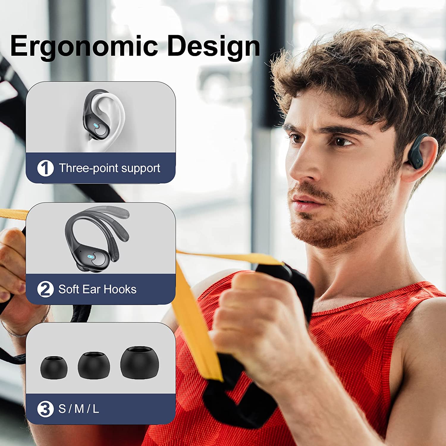 Bluetooth TWS Sports Earphones, True Wireless Headphones with LED Display, Waterproof Noise Reduction Earbuds