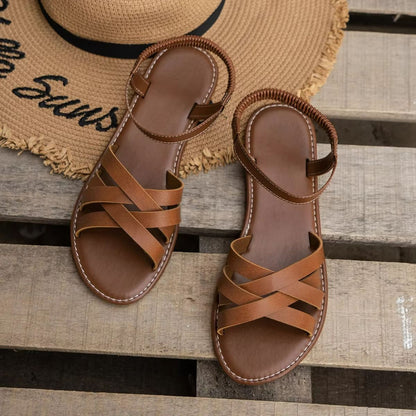 Summer Strap Non Slip Rubber Sole Roman Strap Flat Sandals For Women 7
