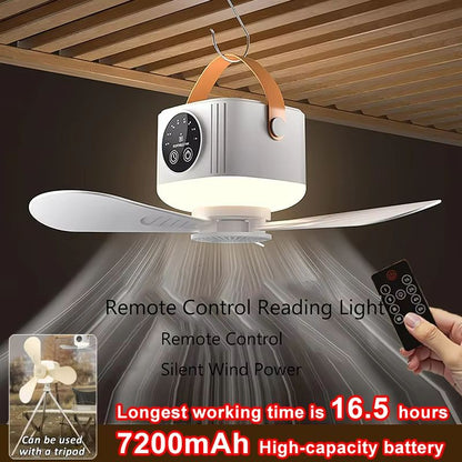 Rechargeable LED Ceiling Fan with Remote – Silent, Portable & Powerful for Home & Camping