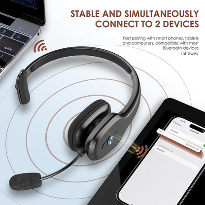 Trucker Bluetooth Headset with Microphone, Wireless on-Ear Headphones for Computer, Cell Phone, Home Office Use