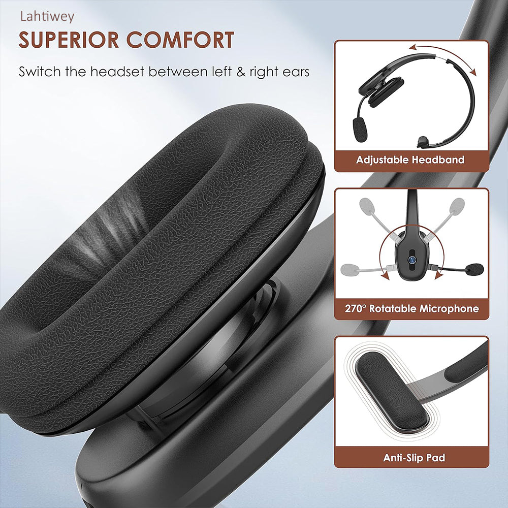 Trucker Bluetooth Headset with Microphone, Wireless on-Ear Headphones for Computer, Cell Phone, Home Office Use