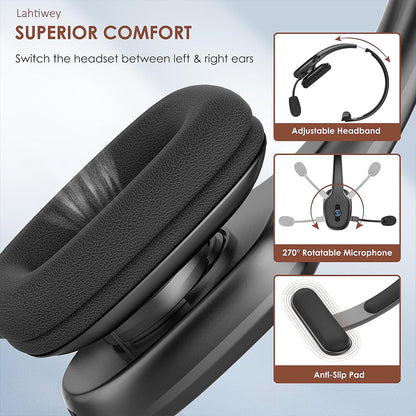 Trucker Bluetooth Headset with Microphone, Wireless on-Ear Headphones for Computer, Cell Phone, Home Office Use