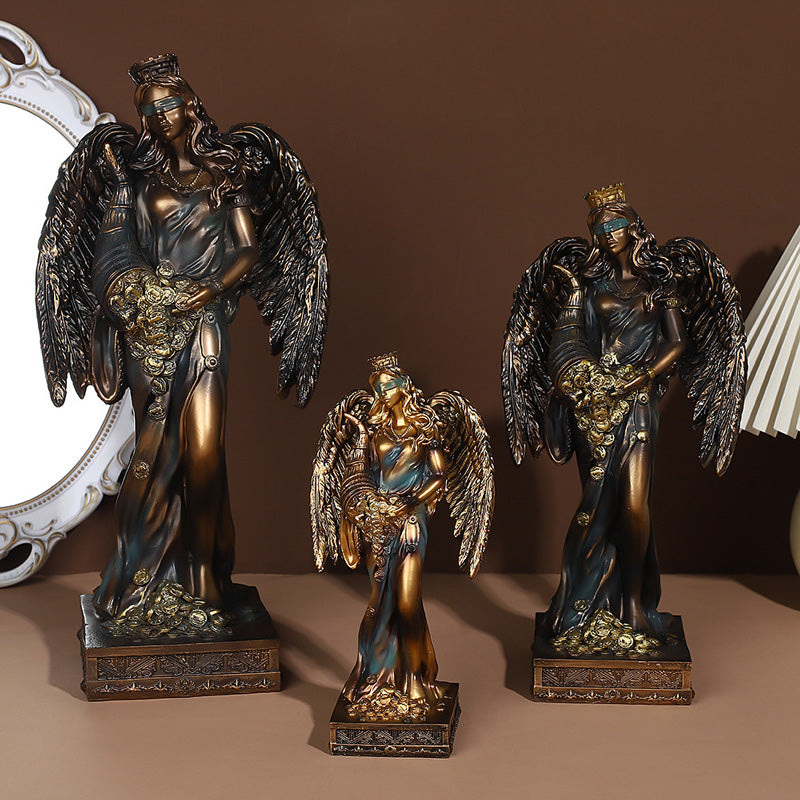 Goddess of Good Fortune & Wealth Sculpture, Blinded Greek Goddess Resin Ornament for Home Office Decoration