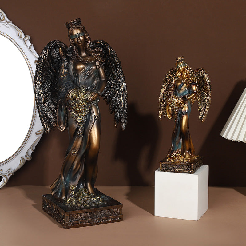 Goddess of Good Fortune & Wealth Sculpture, Blinded Greek Goddess Resin Ornament for Home Office Decoration
