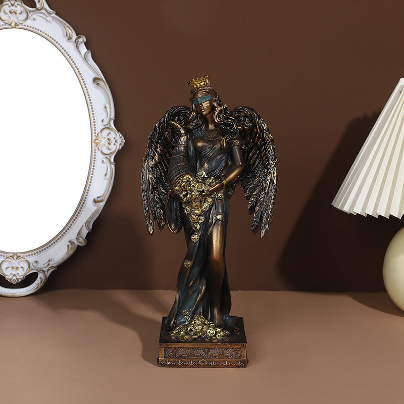 Goddess of Good Fortune & Wealth Sculpture, Blinded Greek Goddess Resin Ornament for Home Office Decoration