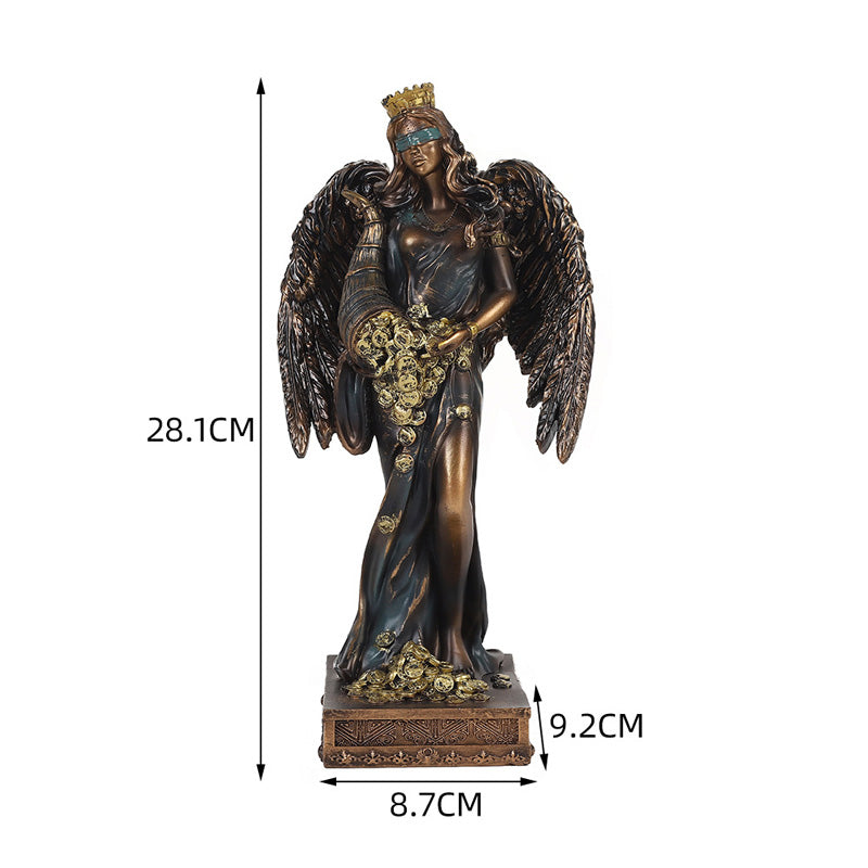 Goddess of Good Fortune & Wealth Sculpture, Blinded Greek Goddess Resin Ornament for Home Office Decoration