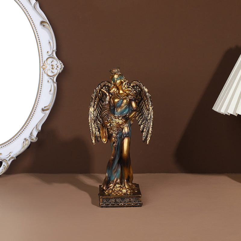 Goddess of Good Fortune & Wealth Sculpture, Blinded Greek Goddess Resin Ornament for Home Office Decoration