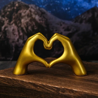 Gold Decoration, Heart Hand Statue for Living Room & Bedroom, Love Finger Modern Hand Gesture Sculpture for Home Shelf