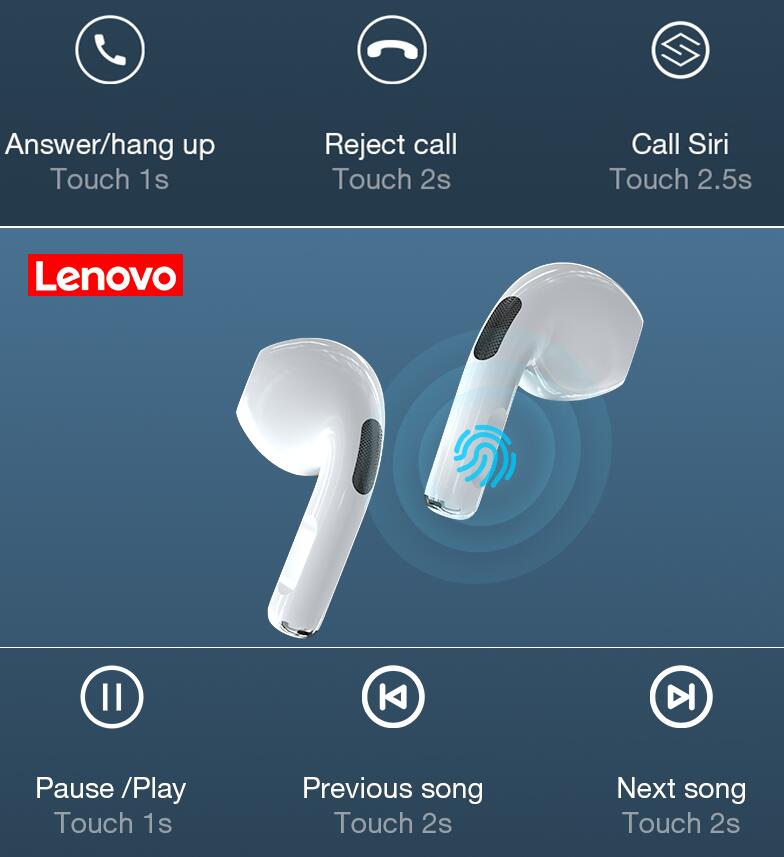 Lenovo LivePods HT38 TWS Earbuds, Mini Wireless Bluetooth Earphone with Mic, Stereo Waterproof Headphones for Xiaomi