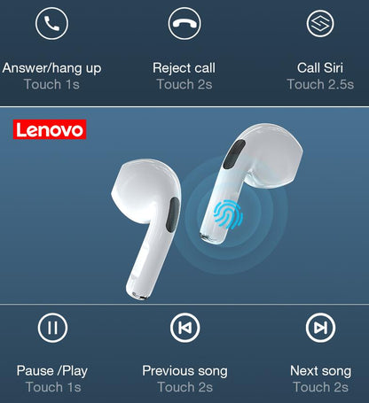 Lenovo LivePods HT38 TWS Earbuds, Mini Wireless Bluetooth Earphone with Mic, Stereo Waterproof Headphones for Xiaomi