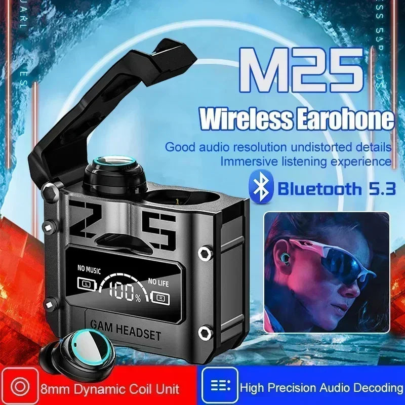 Bluetooth M25 TWS Wireless Headphones, LED Display Earbuds, Noise Reduction Stereo Headset with Touch Control