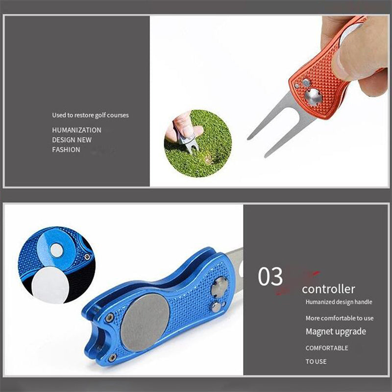 Foldable Golf Divot Repair Tool With Groove Cleaner  Compact Fork Training Aids For Golfers 2