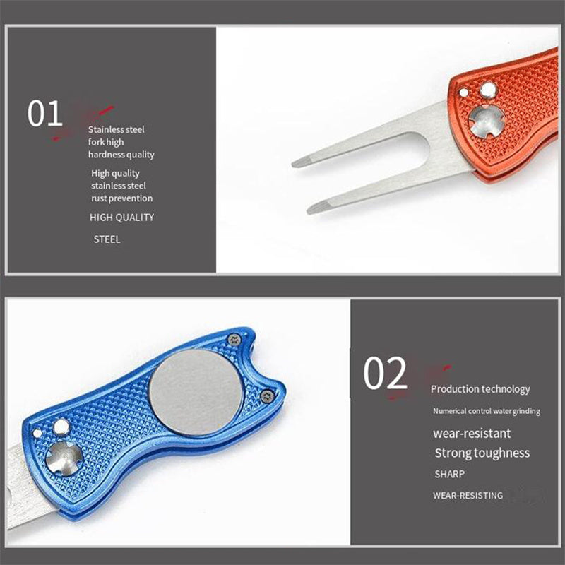 Foldable Golf Divot Repair Tool With Groove Cleaner  Compact Fork Training Aids For Golfers 3