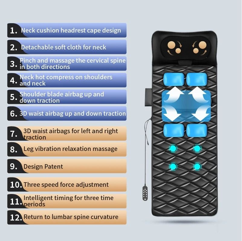 Full Body Vibration Airbag Massage Mat With Heated Neck And Lumbar Traction 6