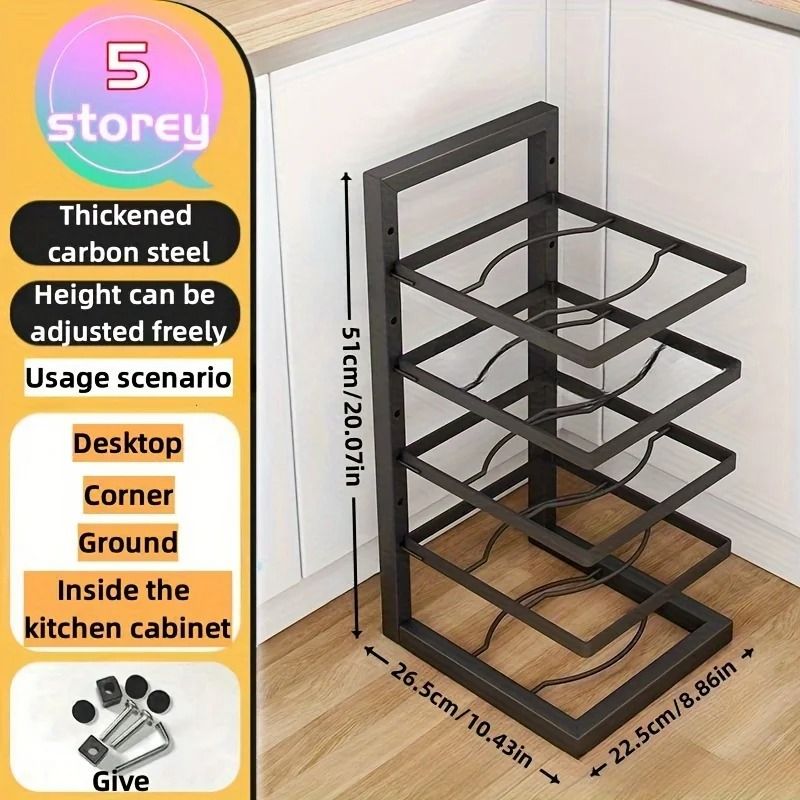 Adjustable Stainless Steel Pot And Pan Organizer Rack Multi Layer Kitchen Storage 11