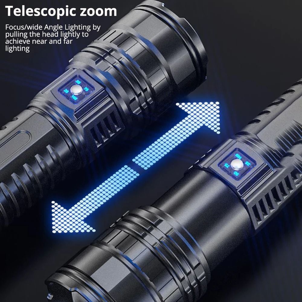 Long Range Rechargeable Tactical Flashlight With 15000 MAh Battery And Zoom Beam 2