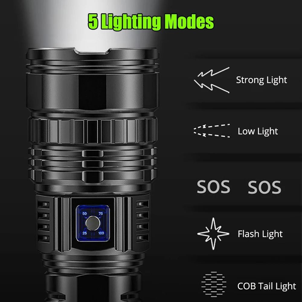 Long Range Rechargeable Tactical Flashlight With 15000 MAh Battery And Zoom Beam 3