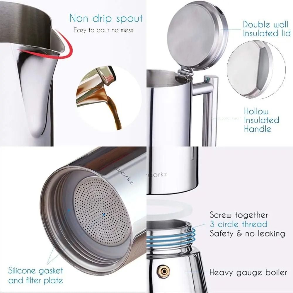 Stainless Steel Stovetop Espresso Maker Moka Pot 5