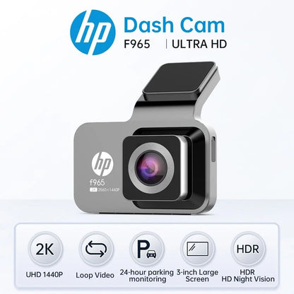 HP 2K Dash Cam with Night Vision WiFi Loop Recording and Parking Monitoring for Cars