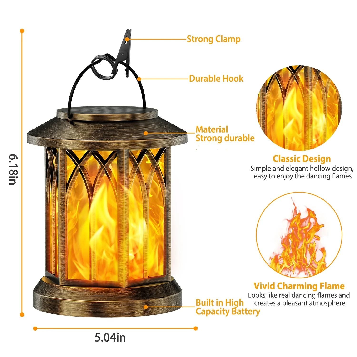 2 Pack Outdoor Flickering Flame Solar Lanterns With Hanging Design For Garden Patio Or Pathway Ligh 2